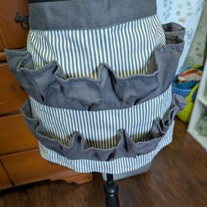 Beautiful Country Striped Egg Gathering Apron-new! Grey/White